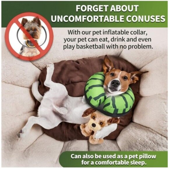 XL Protective Inflatable Dog Recovery Cone Soft Donut Cone XL Watermelon Blow Up - Picture 4 of 6